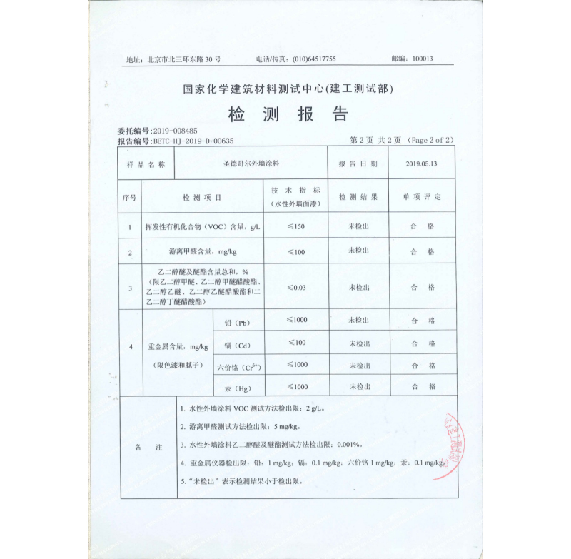 圣德哥尔外墙涂料检测报告