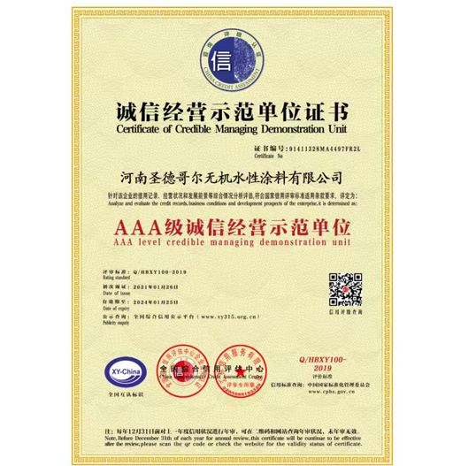 诚信经营示范单位证书